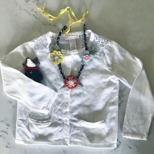 Janie and Jack white flower sweater cardigan 4T